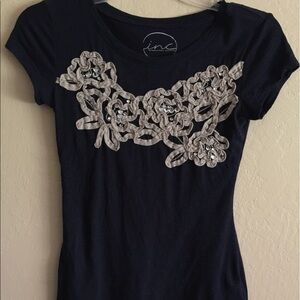 INC navy bejeweled cap sleeve t-shirt